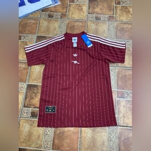 adidas Originals Maroon Pinstripe Crewneck Jersey with White Stripes